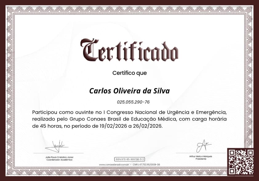 Certificado do I CONAUE, 45 horas, registrado com ISBN